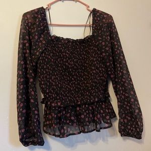 Francesca’s black and pink floral off shoulder blouse